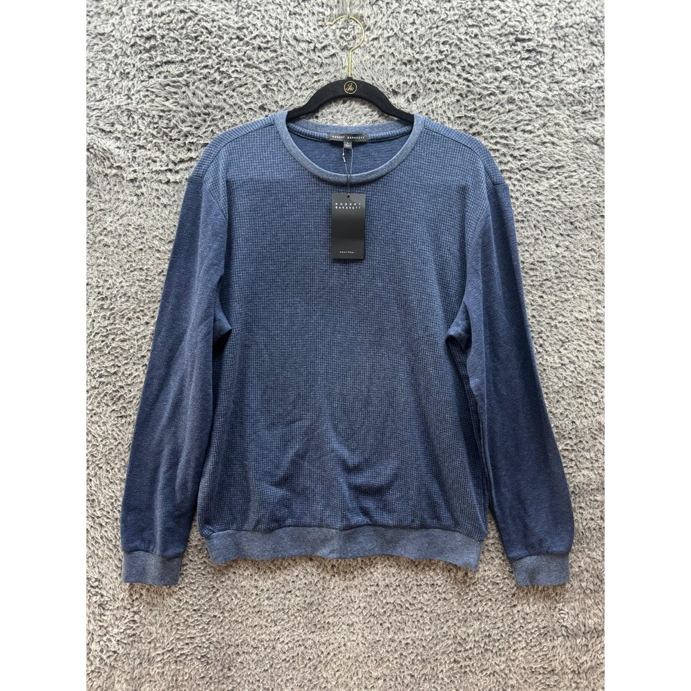 NWT Robert Barakett Montreal Waffle-Knit Crew Neck Sweater Navy Blue Mens Size L